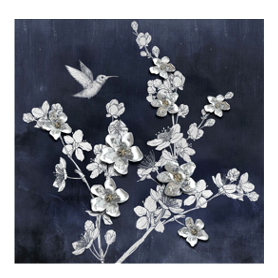 Wall Art * | 32X32 Metal Canvas Navy Floral Online Store