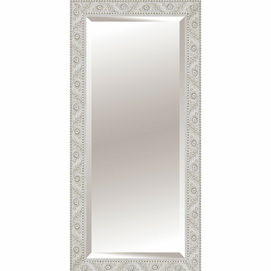 Mirrors * | 30X5X4 Rectangle Solid Wood Floral Antique White Wall Mirror Excellent