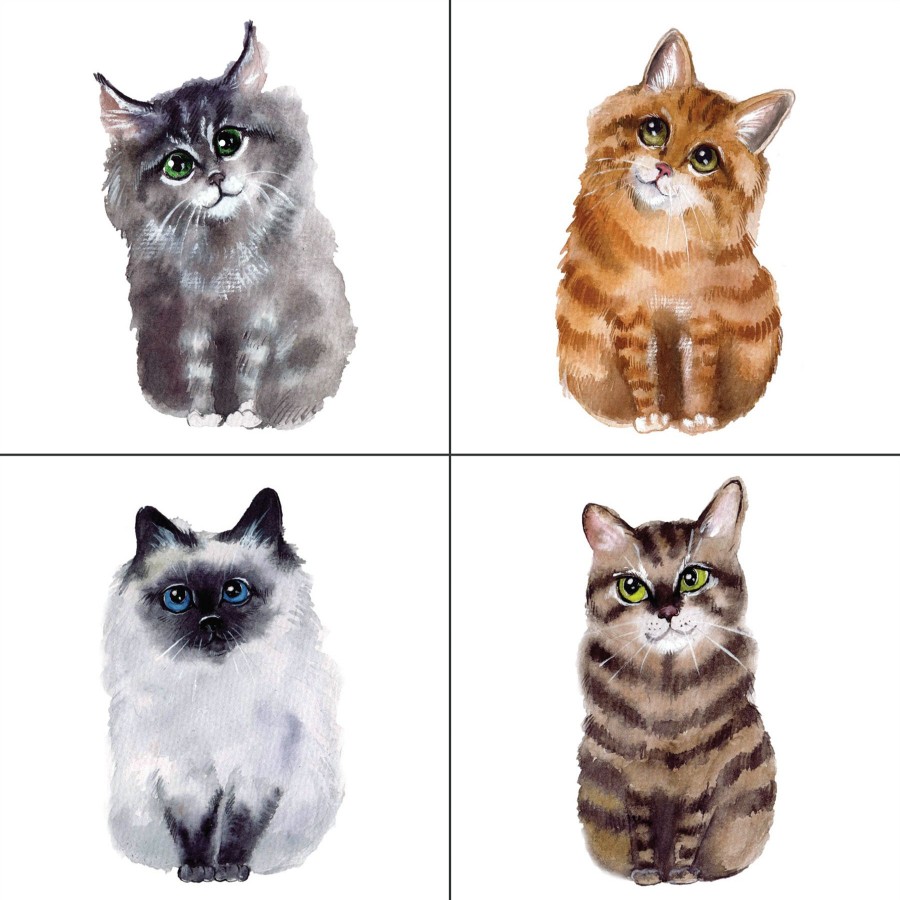 Wall Art * | 4-Piece 10 Cats Canvas Wall Art Set Fascinating Model