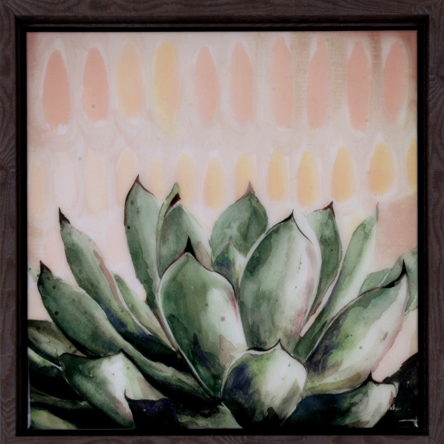 Wall Art * | 14X14 Modern Green Agave Plaque With Frame Fascinating Model