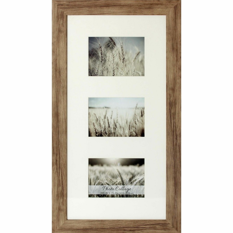 Frames * | 12X24 Driftwood Farmhouse Matted Frame Holds (X3) 5X7 Photos 100% Guarantee