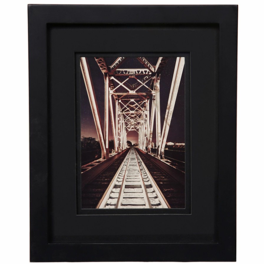 Frames * | Pick & Mix 8 10 Black Matted To 5 7 Linear Photo Frame, Black New Arrivals