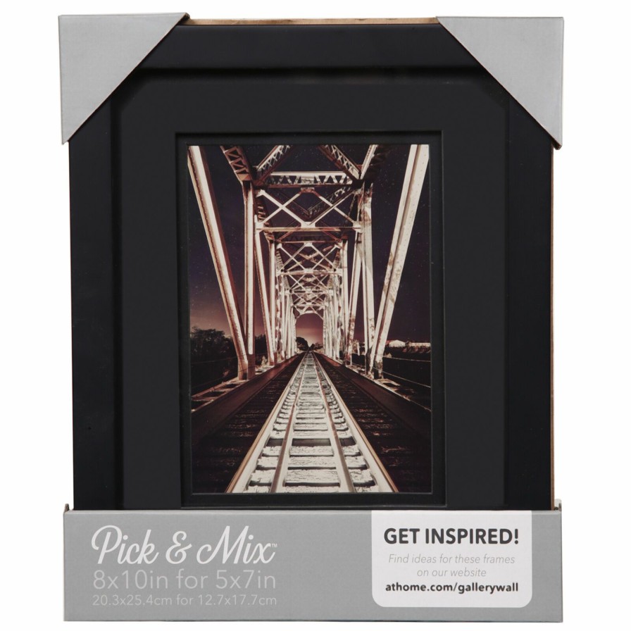 Frames * | Pick & Mix 8 10 Black Matted To 5 7 Linear Photo Frame, Black New Arrivals