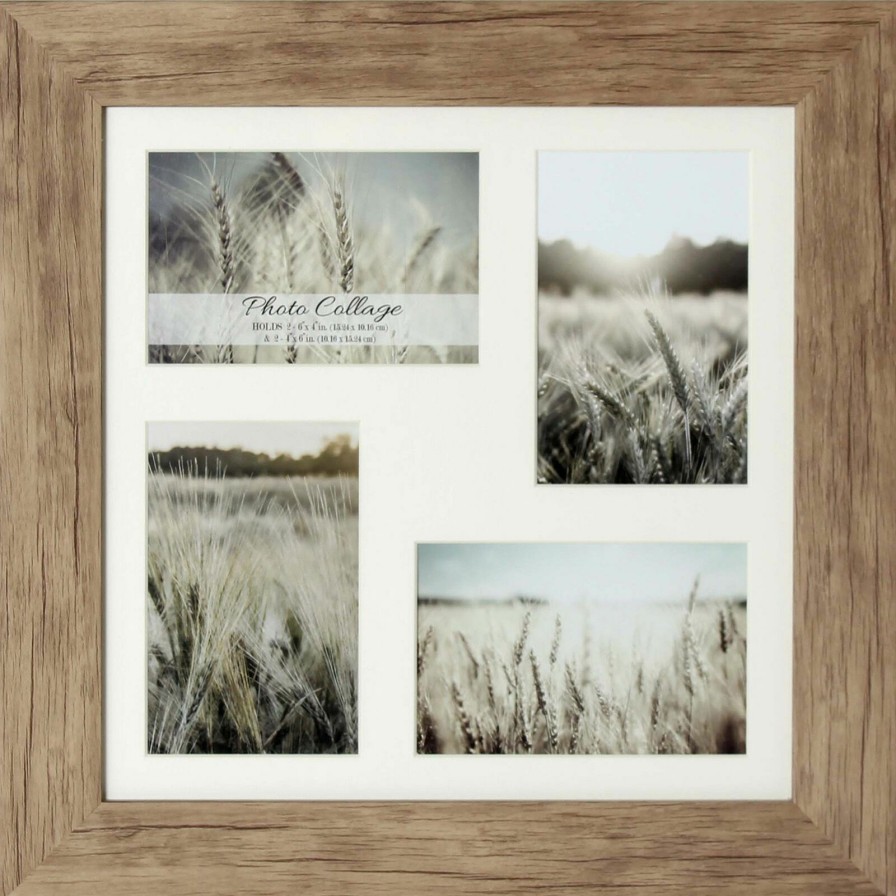 Frames * | 12X12 Driftwood Farmhouse Matted Frame Holds (X4) 4X6 Photos High Quality