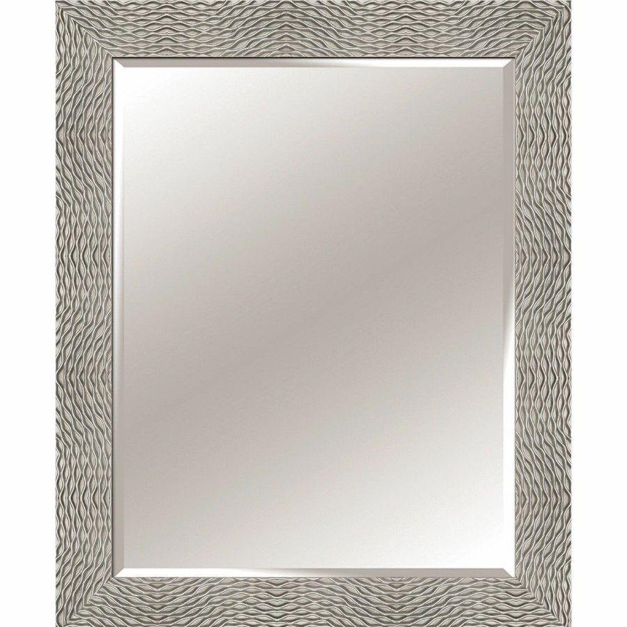 Mirrors * | 30X42 Rectangle Solid Wood Waves Silver Wall Mirror At The Best Price