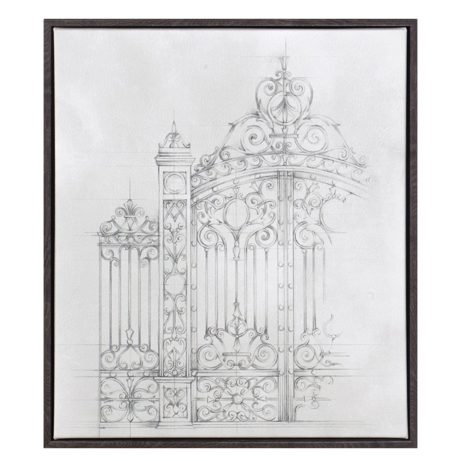 Wall Art * | Grace Mitchell 14X16 Framed Gate Sketch Canvas Fashionable