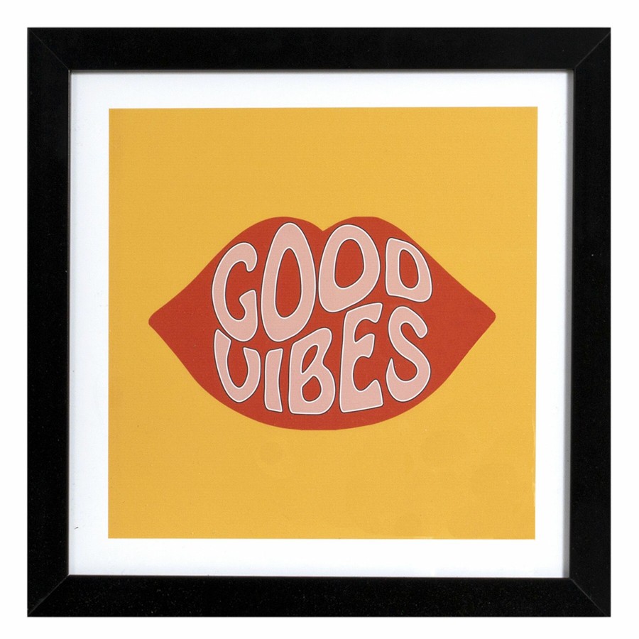 Wall Art * | 12X12 Yellow Lips Good Vibes Print Under Glass Wall Art Clearance