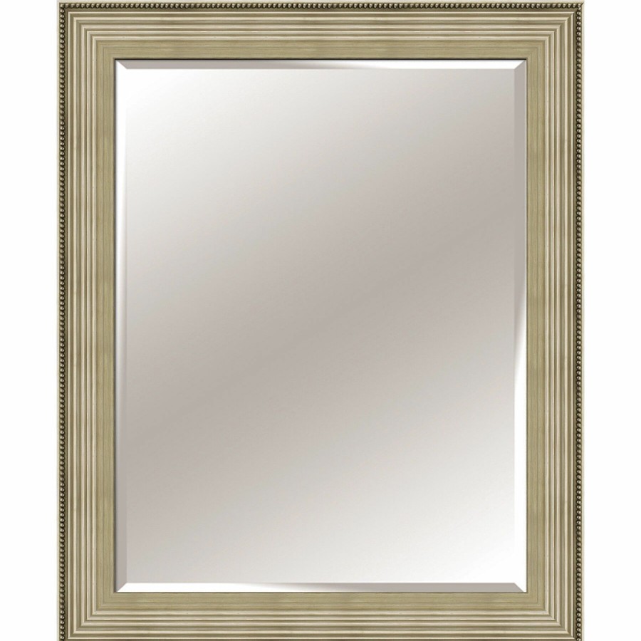 Mirrors * | 30X42 Rectangle Solid Wood Beased High And Low Champagne Silver Wall Mirror Hot Sell