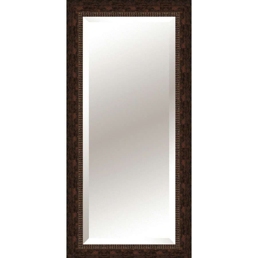 Mirrors * | 32X68 Rectangle Solid Wood Beaded Antique Gold Floor Mirror Bargain Sale