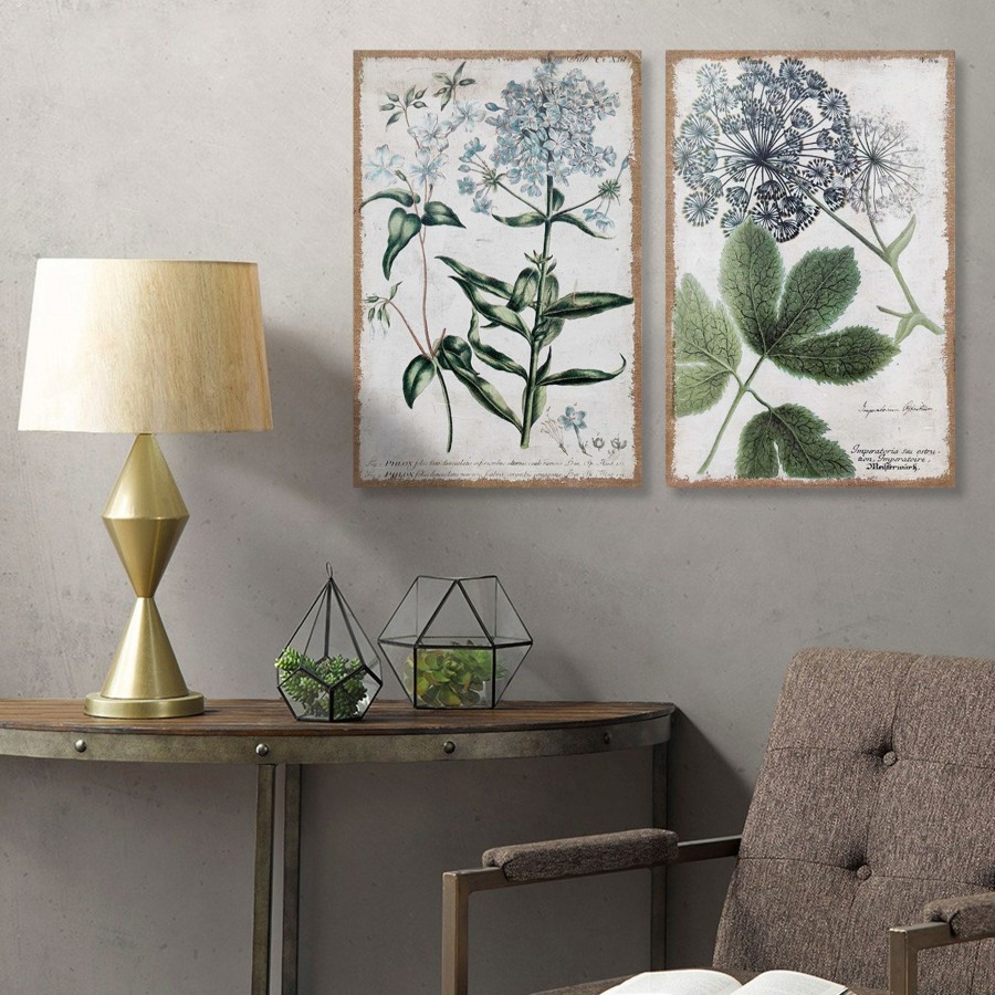 Wall Art * | Chambray Botanical Spackled Burlap Canvas Wall Art, 16 24 Good Quality