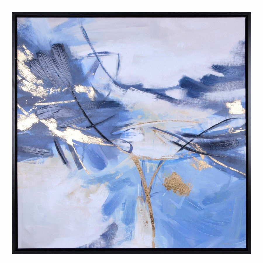 Wall Art * | 37X37 Blue Landscape Abstract Embellished Canvas Art Online Discount