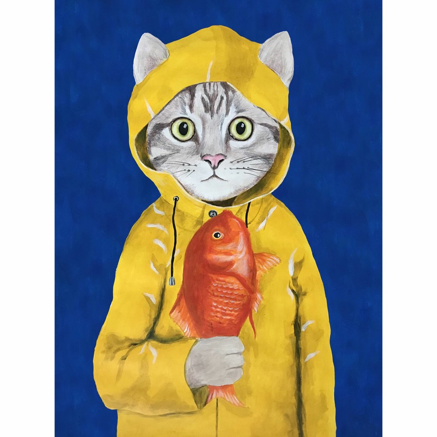 Wall Art * | 12X16 Cat In Fisherman Jacket Canvas Wall Art Excellent