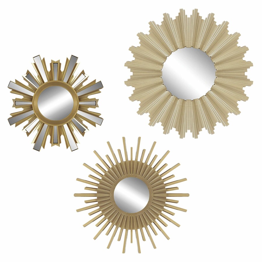 Mirrors * | 3-Pack Gold Sunburst Accent Mirrors Bargain Sale