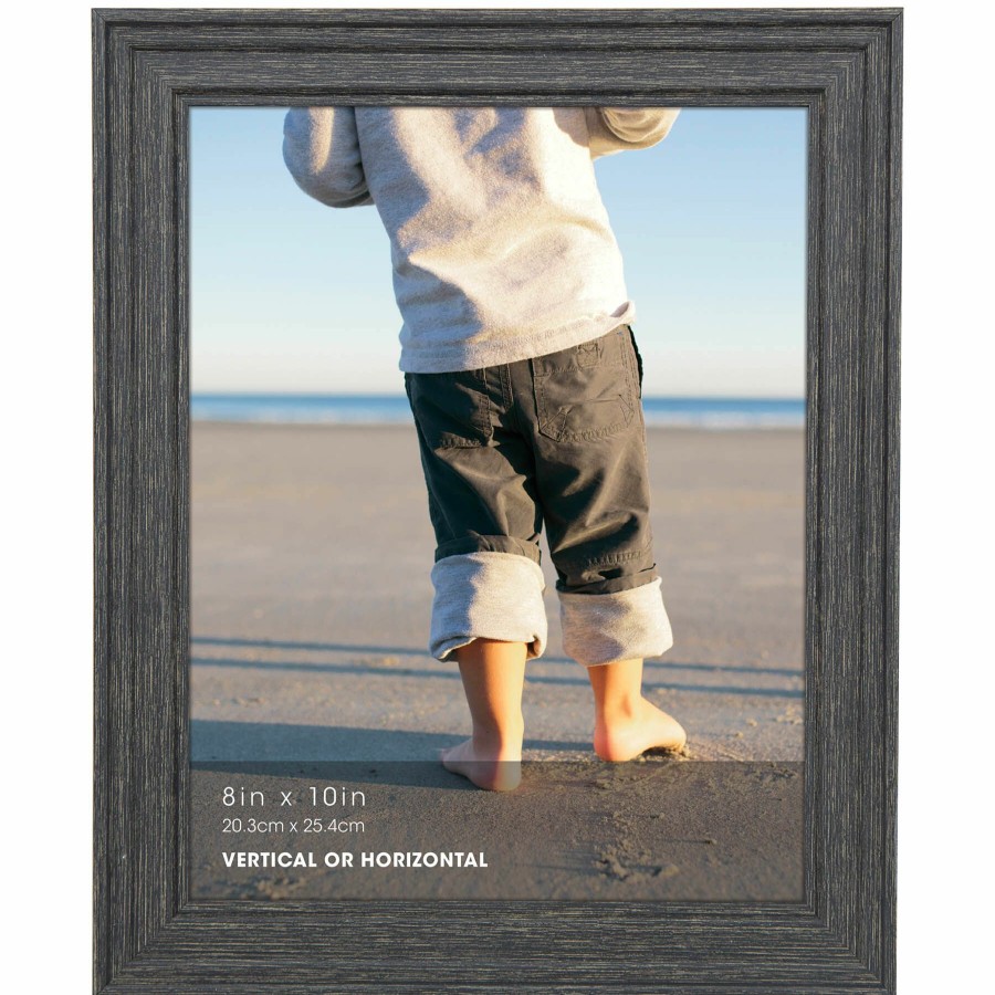 Frames * | 8X10 Distressed Black Ridged Profile Photo Frame 100% Guarantee