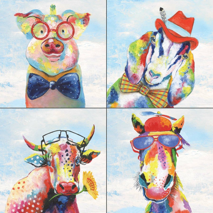 Wall Art * | 4-Piece 10 Rainbow Animal Canvas Wall Art Set At The Best Price