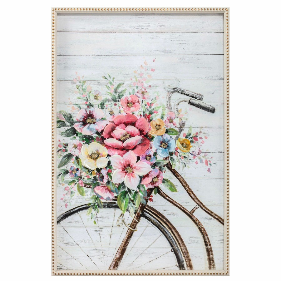 Wall Art * | Floral Bicycle Textured Canvas Wall Art, 20 30 Latest Fashion