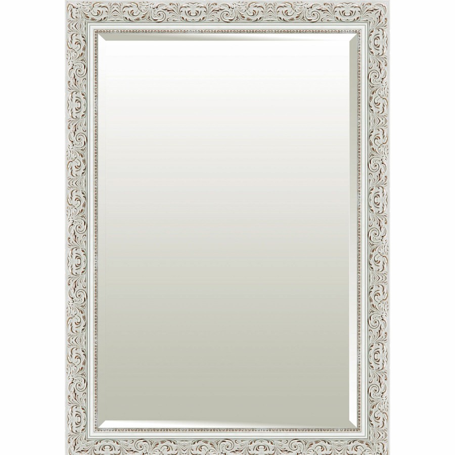 Mirrors * | 30X42 Rectangle Solid Wood Antique White Wall Mirror Glamor Model