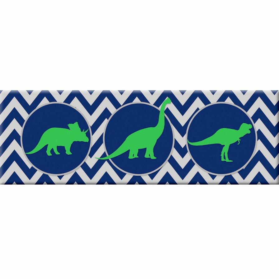 Wall Art * | Green Dinosaurs With Blue & White Zig Zags Canvas Wall Art, 12 36 Glamor Model