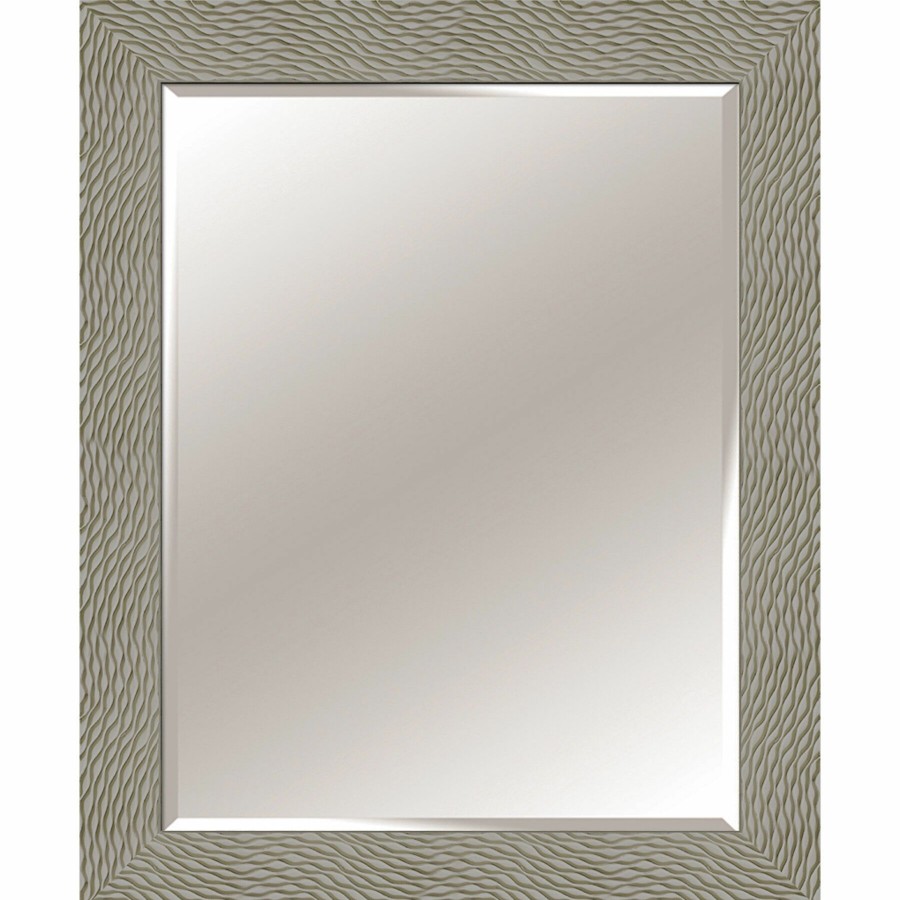 Mirrors * | 28X34 Rectangle Solid Wood Waves Grey Wall Mirror Bargain Sale