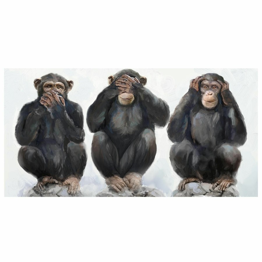 Wall Art * | 17X34 Three Monkeys Framed Embellished Canvas Clearance