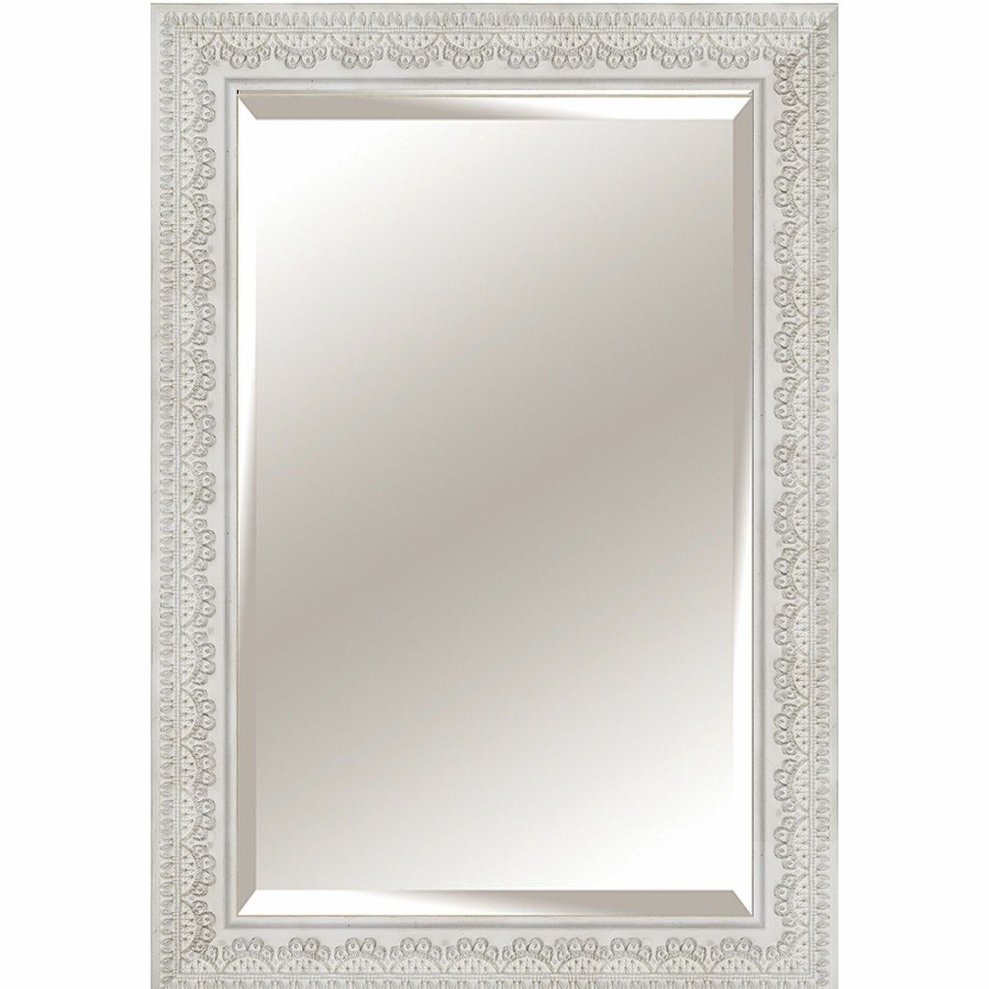 Mirrors * | 28X34 Rectangle Solid Wood Lace Antique White Wall Mirror For Sale