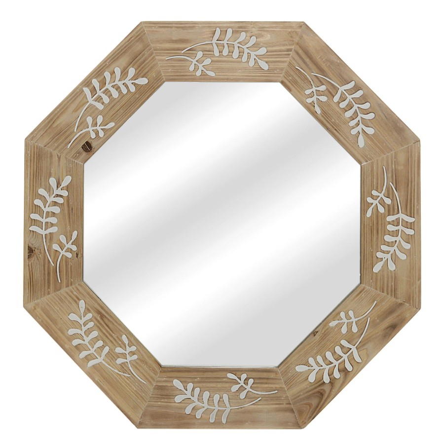 Mirrors * | Etched Wood Octagon Wall Mirror, 28 Hot Sell