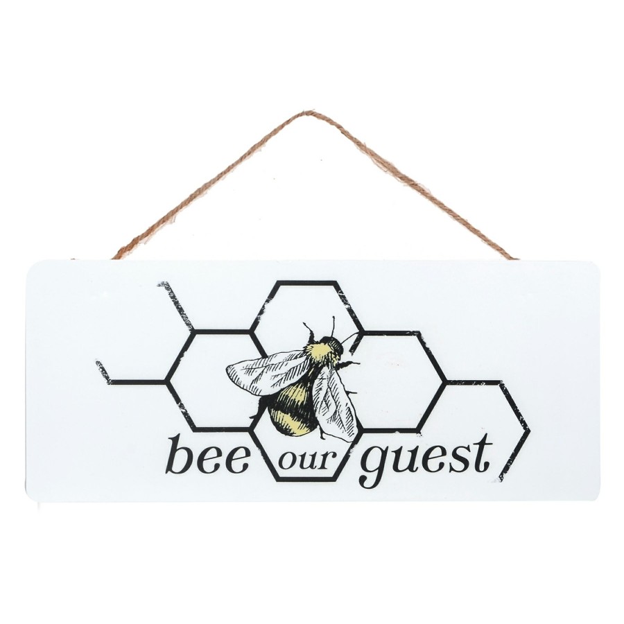 Wall Art * | Bee Our Guest White Metal Sign, 12 Clearance