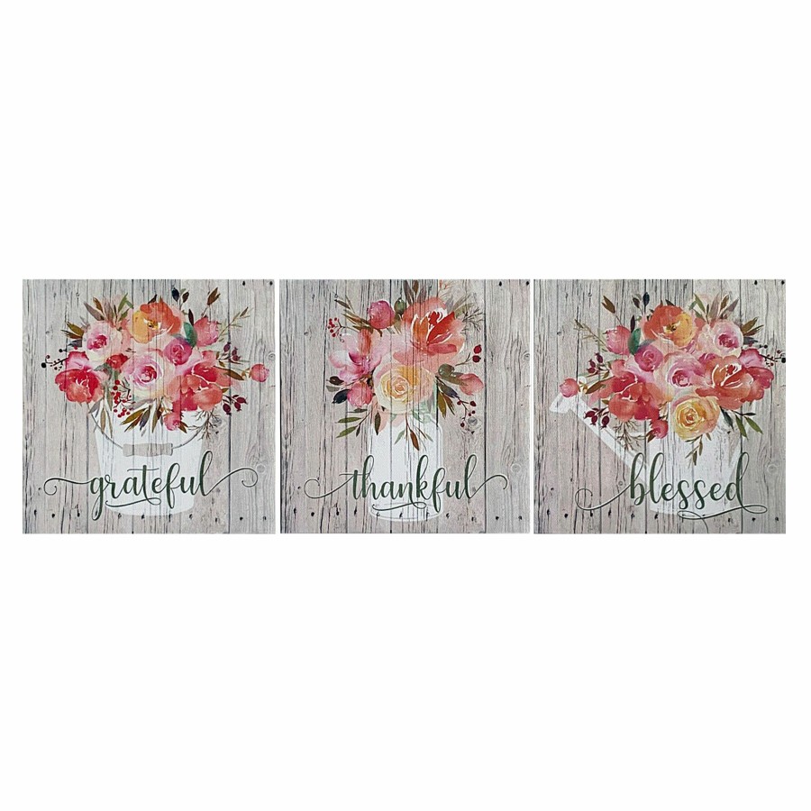 Wall Art * | 3-Piece 6 Grateful Thankful Blessed Floral Canvas Wall Art Set Discounts Online