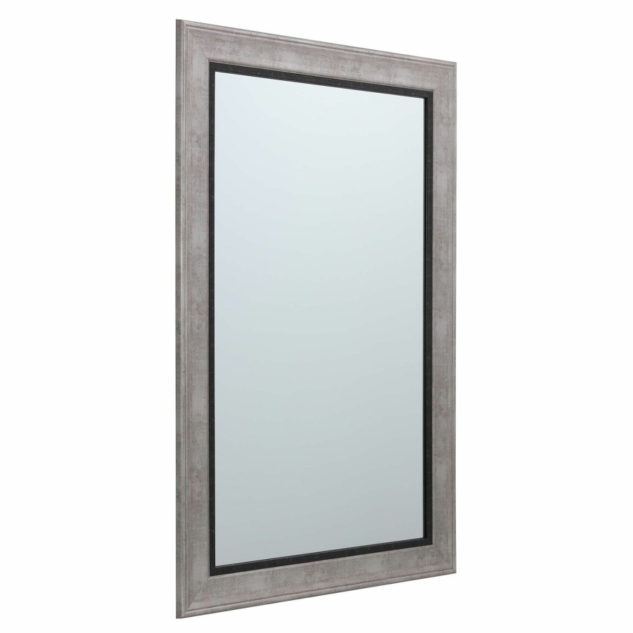 Mirrors * | 24X36 Light Grey With Black Frame Mirror New Arrivals