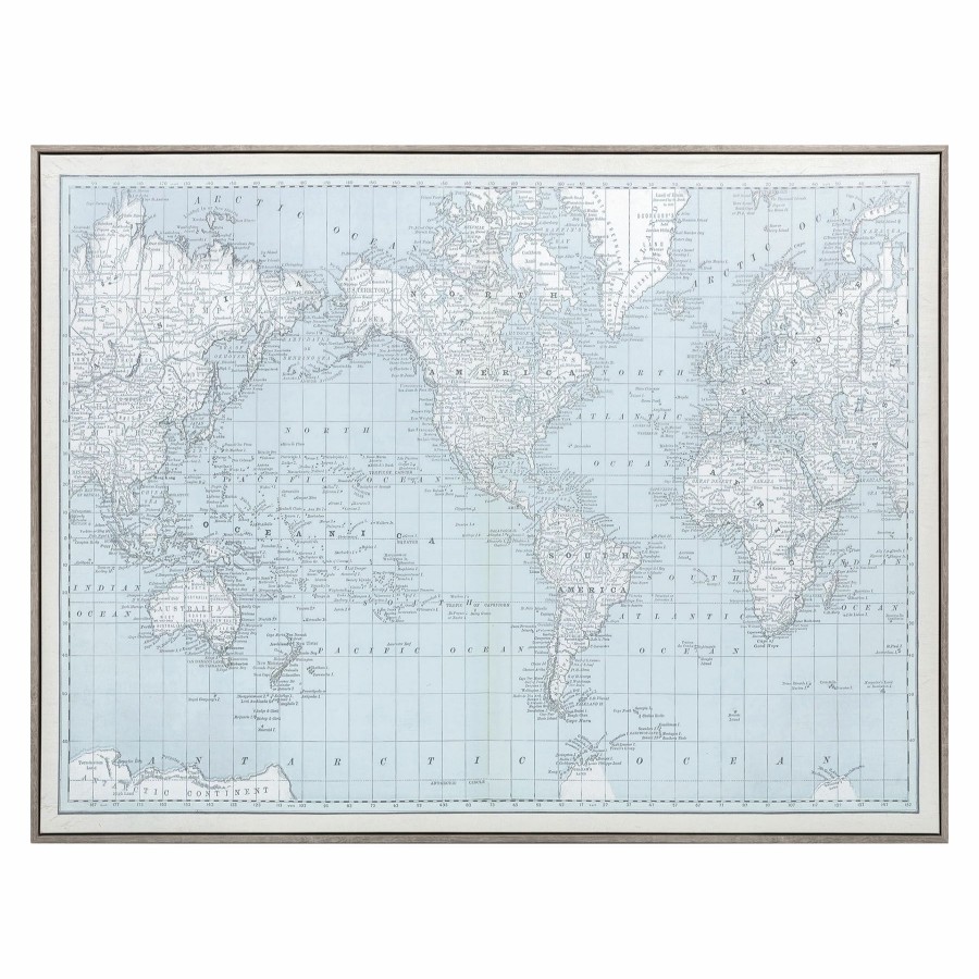 Wall Art * | Blue World Map Canvas Wall Art, 30 40 At The Best Price