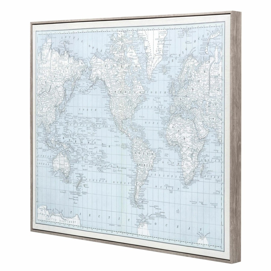 Wall Art * | Blue World Map Canvas Wall Art, 30 40 At The Best Price