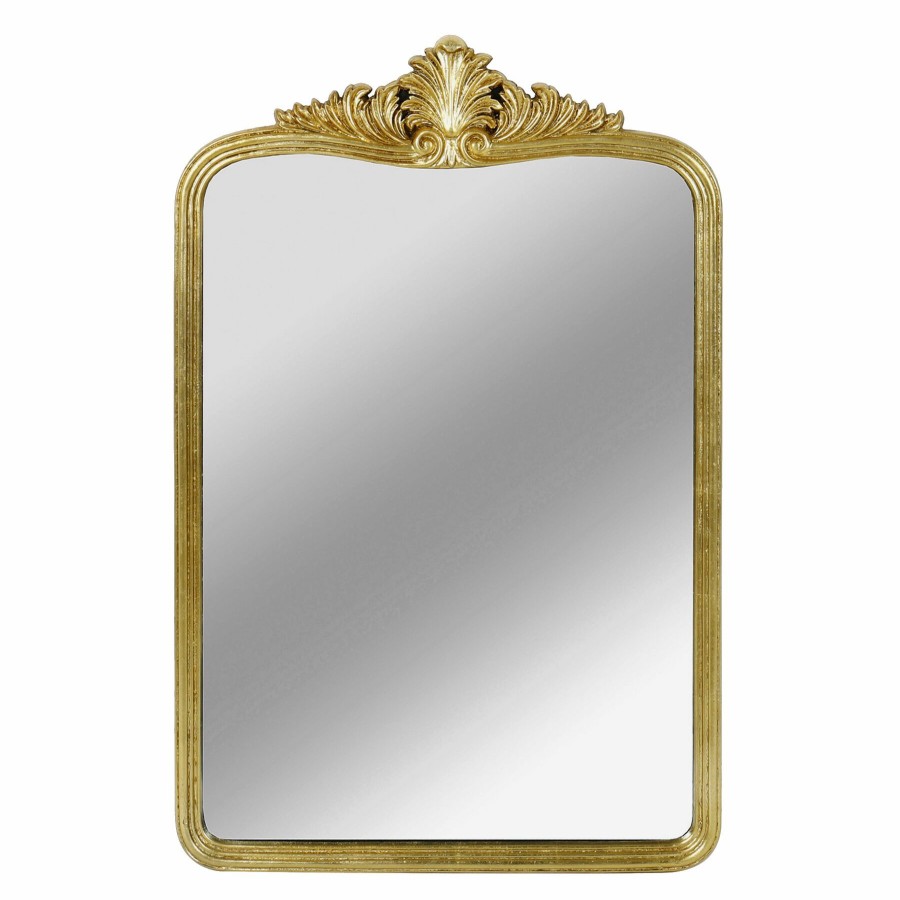 Mirrors * | Wood Resin Gold Ornate Top Mirror, 25 37 Unique Style