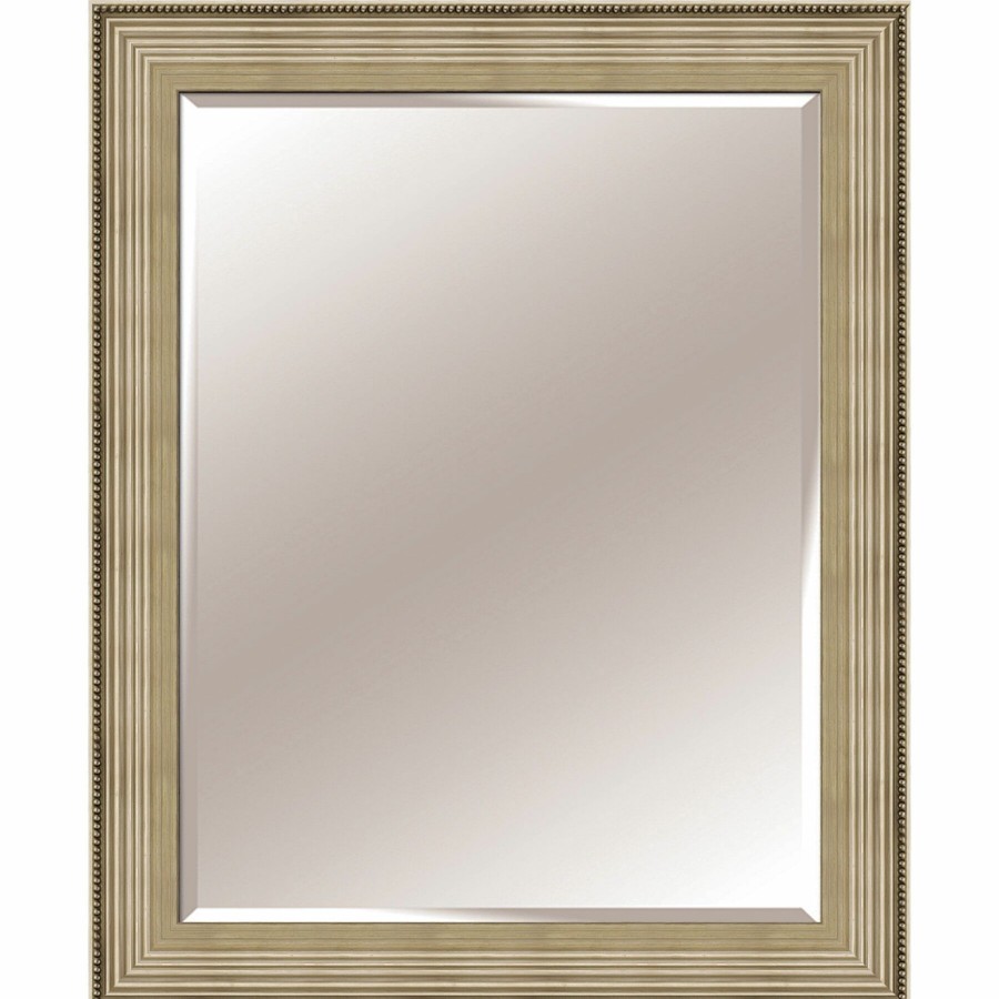 Mirrors * | 28X34 Rectangle Solid Wood Beased High And Low Champagne Silver Wall Mirror 100% Guarantee