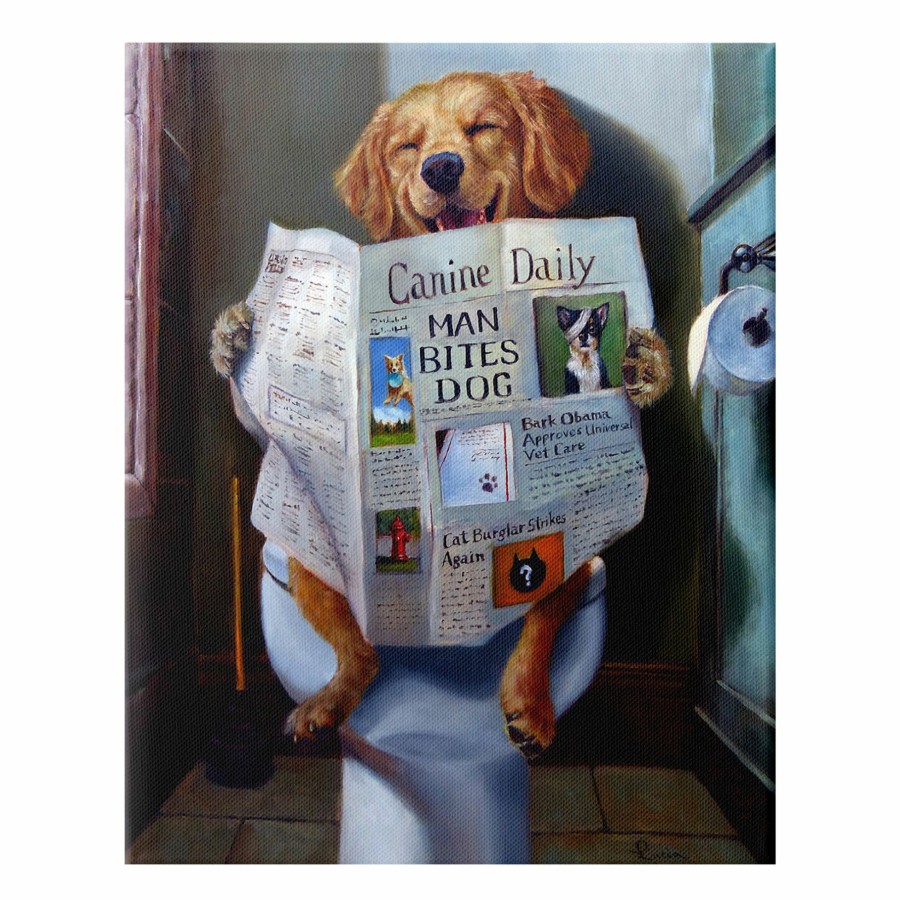 Wall Art * | 12X16 Dog Newspaper Canvas Wall Art Clearance