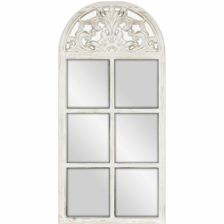 Mirrors * | 20X42 Windowpane Mirror With Ornate Carved Top Clearance