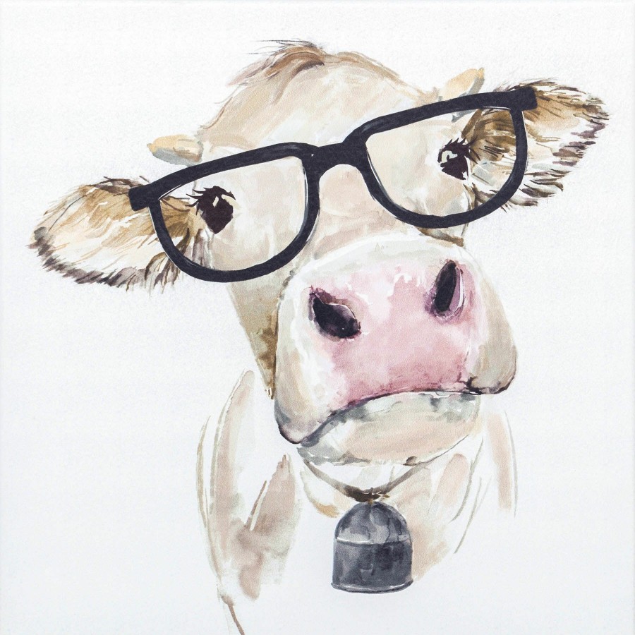 Wall Art * | White Cow With Glasses Canvas Wall Art, 12 Best Quality