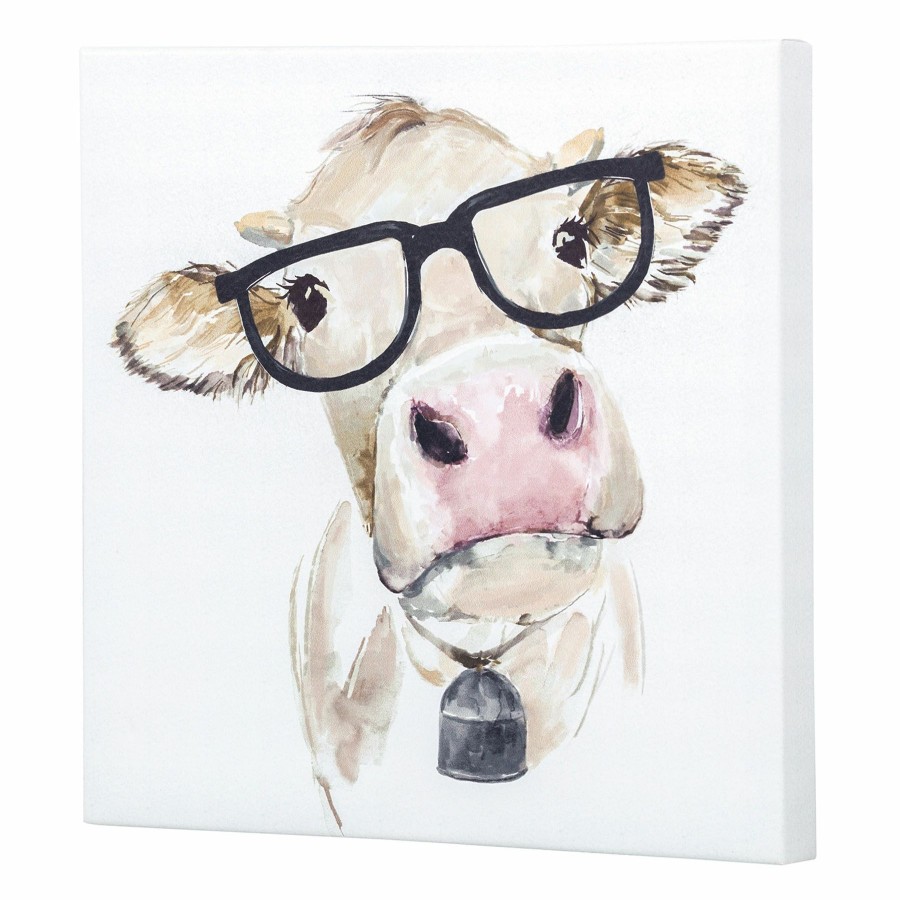 Wall Art * | White Cow With Glasses Canvas Wall Art, 12 Best Quality