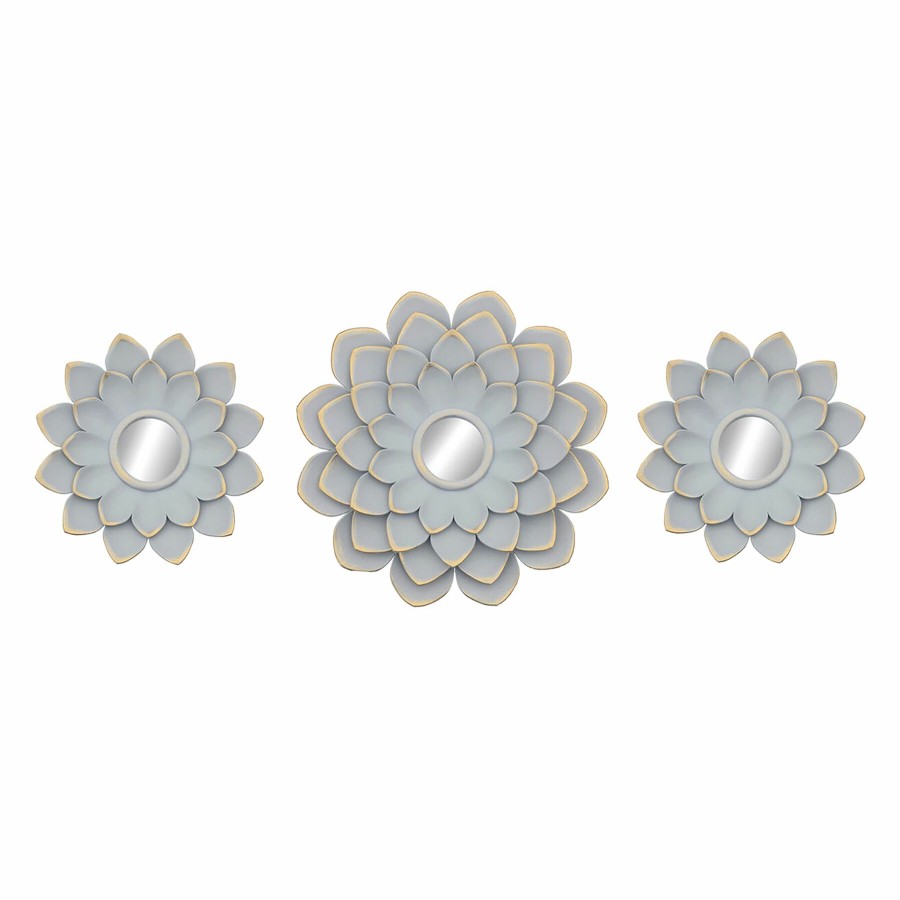 Mirrors * | 3-Piece Grey Floral Accent Mirror Set Bargain Sale