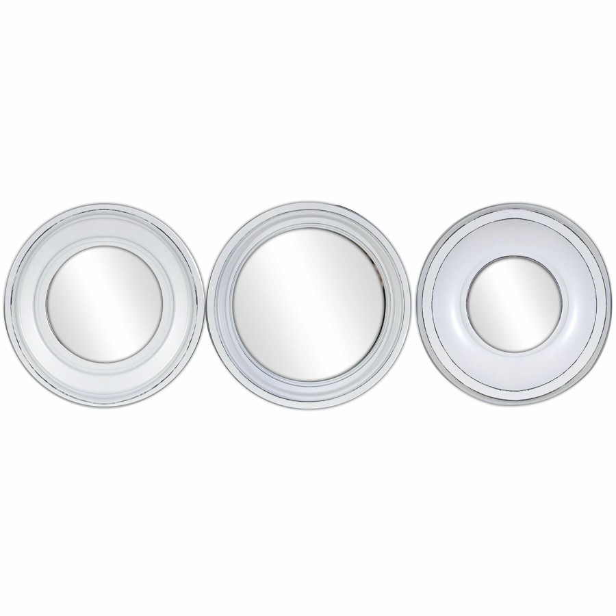 Mirrors * | 10In. Whitewash Circle Mirrors 3-Piece Set Nice Style