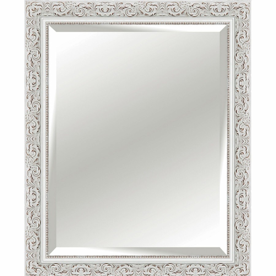 Mirrors * | 28X34 Rectangle Solid Wood Antique White Wall Mirror Bargain Sale