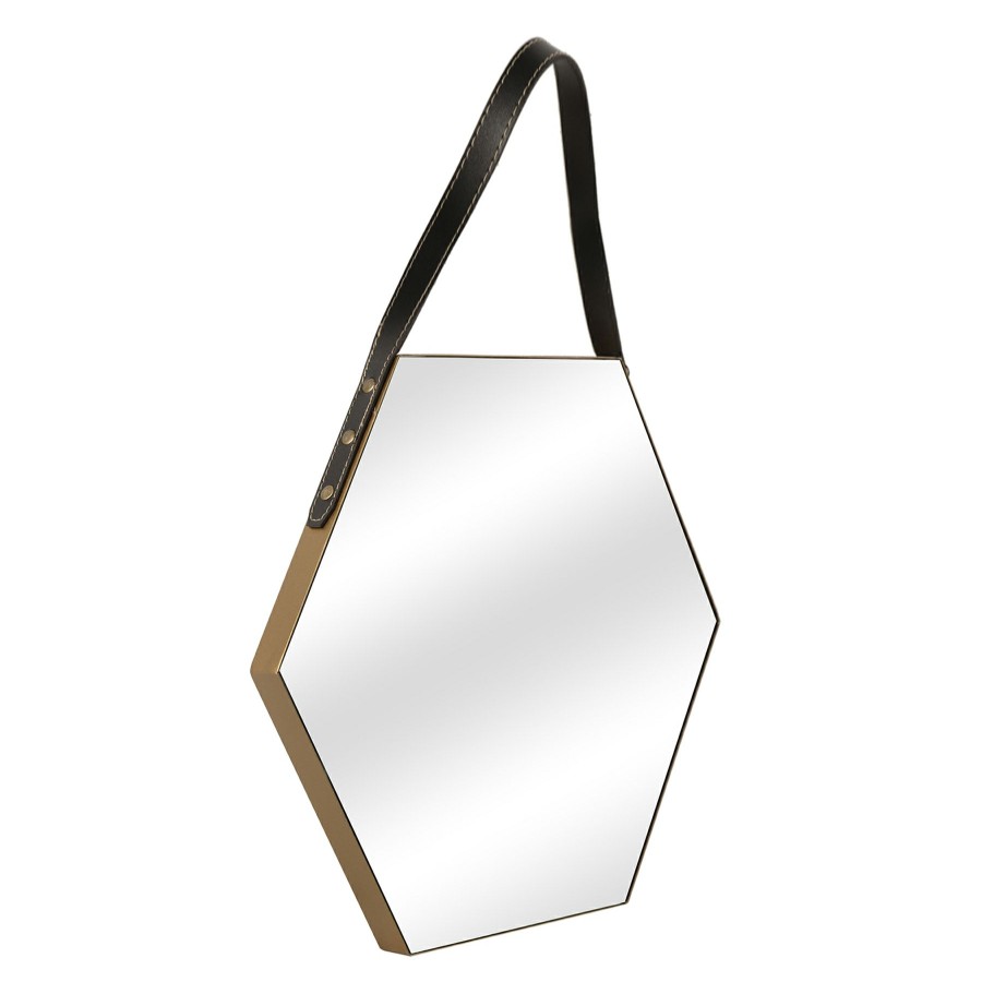 Mirrors * | 20In. Hexagon Mirror With Faux Leather Strap Excellent