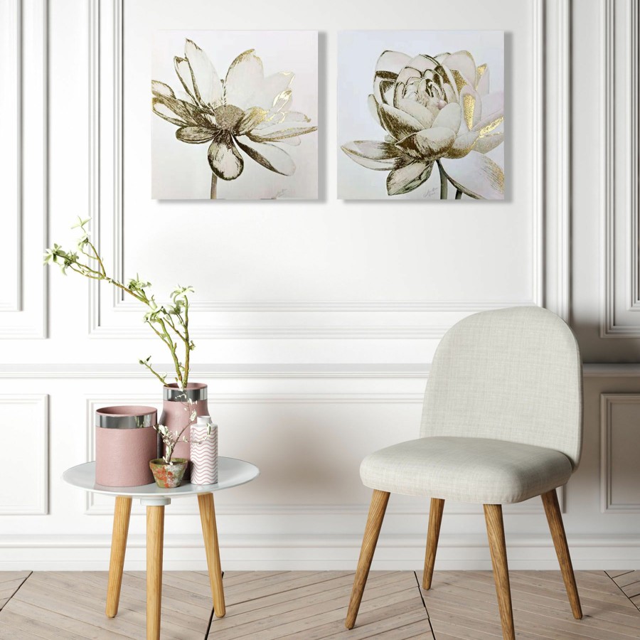 Wall Art * | Vintage Lotus Cream Foiled Canvas Wall Art, 16 Fascinating Model