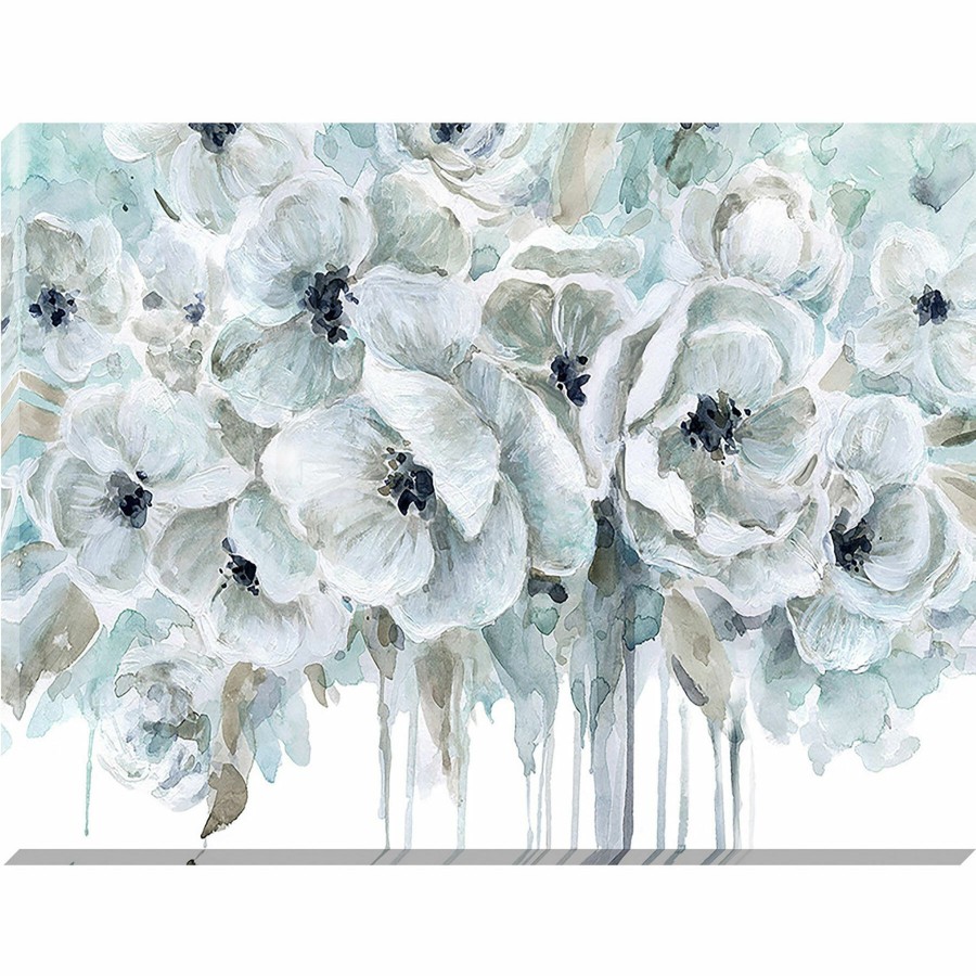 Wall Art * | Teal Floral Canvas Wall Art, 30 40 Offering Discounts