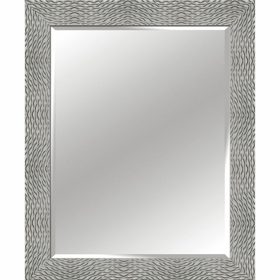 Mirrors * | 36X46 Rectangle Solid Wood Waves Silver Wall Mirror Special Design