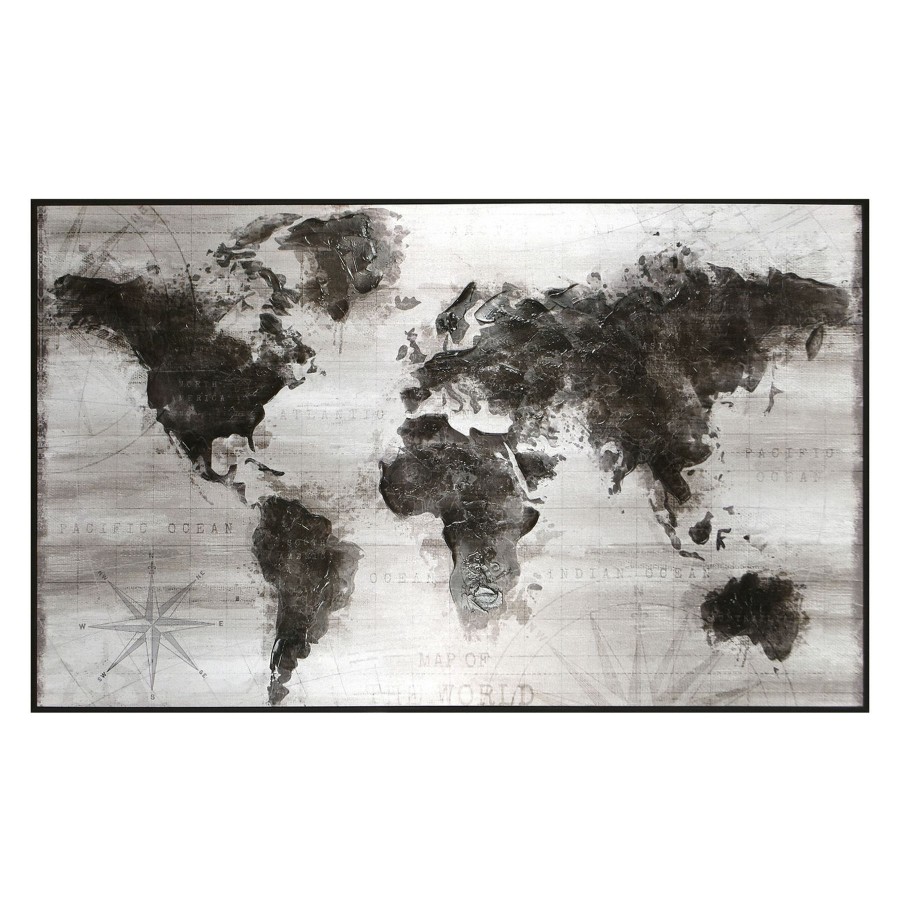 Wall Art * | Black & White Map Framed Canvas Wall Art, 61 36 Online Discount