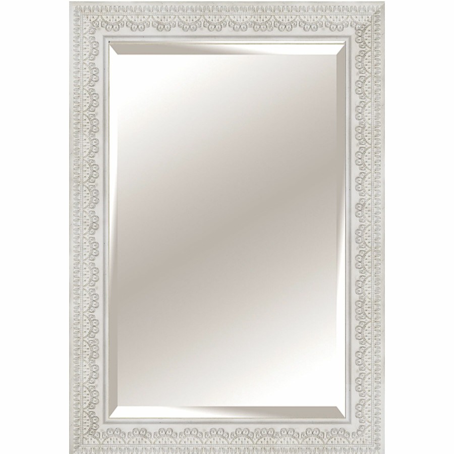 Mirrors * | 30X42 Rectangle Solid Wood Lace Antique White Wall Mirror Unique Style