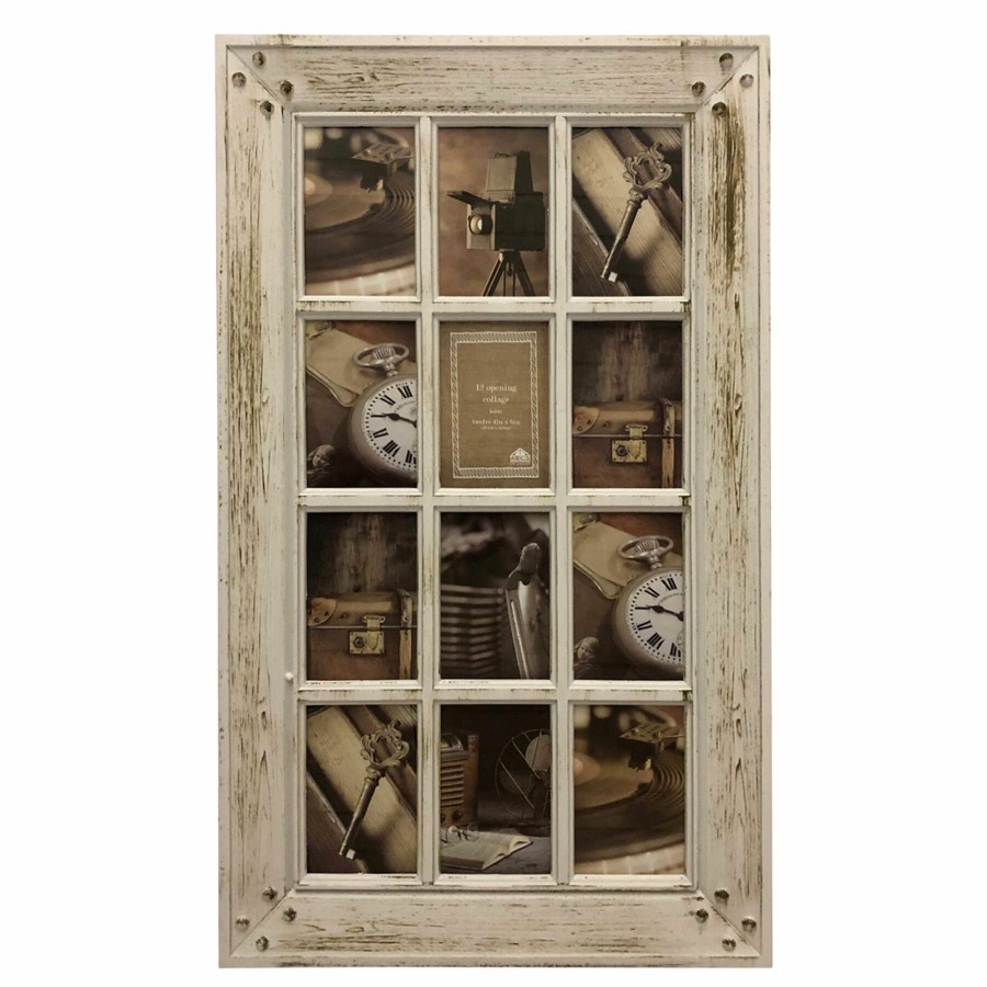 Frames * | 30X18 12-Opening Distressed White Window Pane Collage Glamor Model