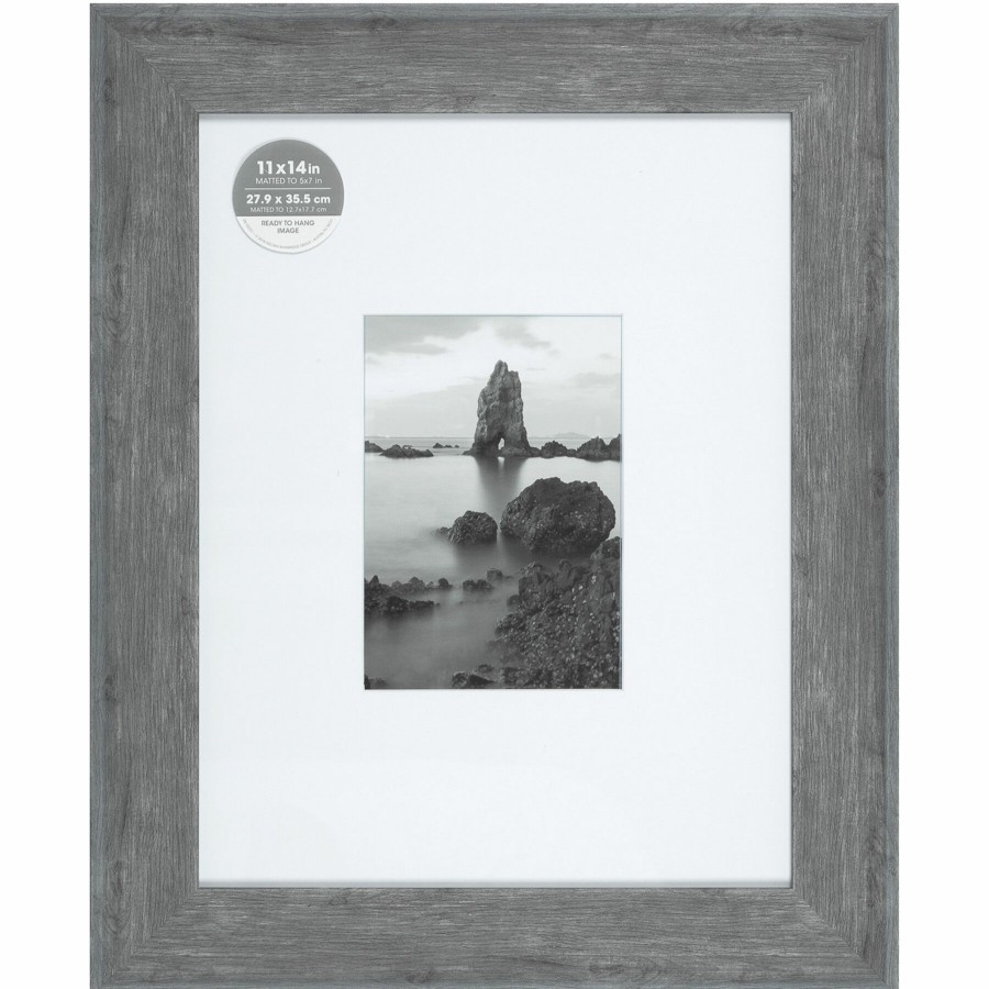 Frames * | 11X14 Matted To 5X7 Wide Grey Flat Profile With White Mat Photo Frame Hot Sale