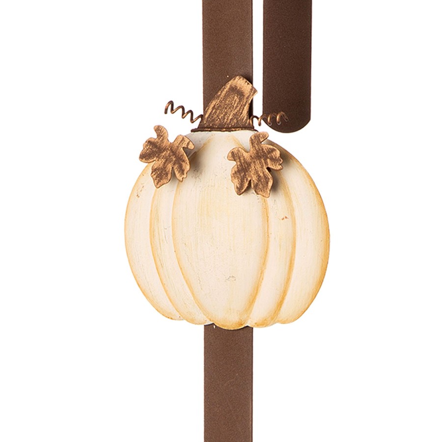 Wall Art * | Honeybloom White Metal Pumpkin Wreath Hanger, 15 At The Best Price