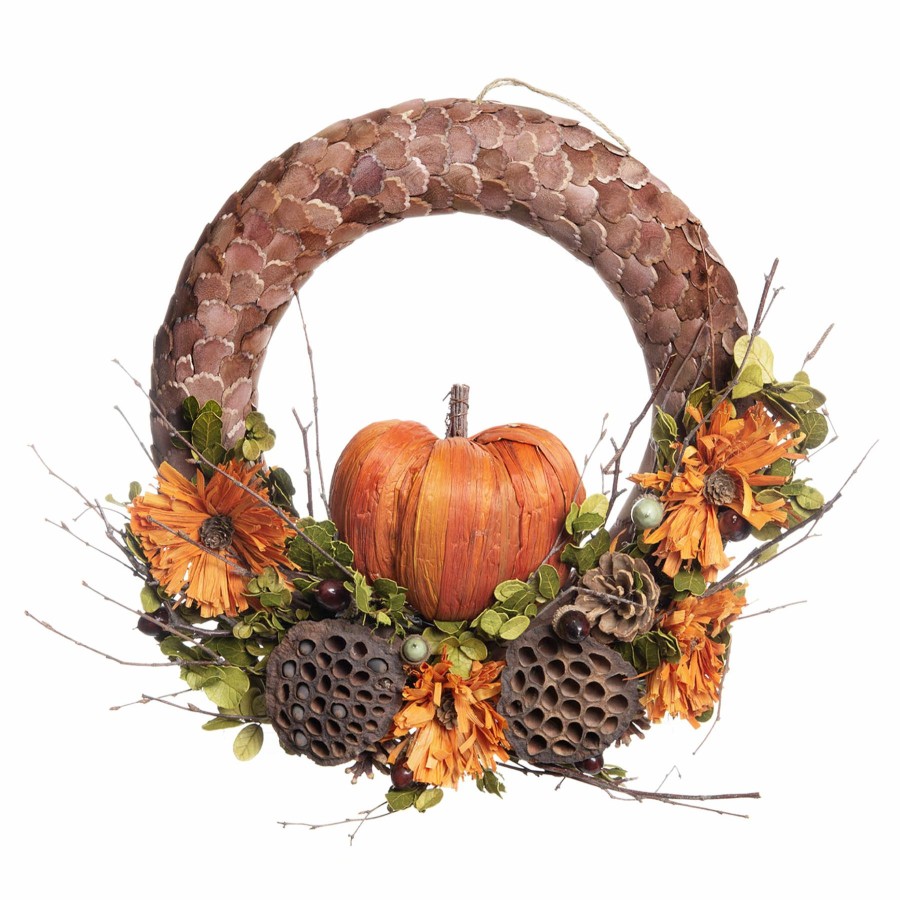 Wall Art * | 11X18In Orange Pumpkin Wreath Latest Fashion